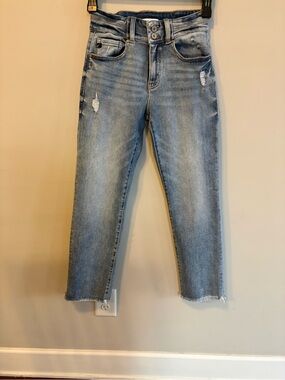 KanCan X Maurice High Rise Double Button Straight Leg Distressed Jeans